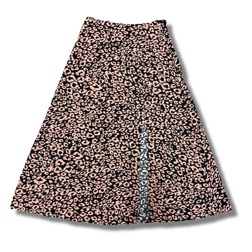 SHEIN Skirt Womens Size XS Leopard Print Black Tan A-Line Midi Slit Casual